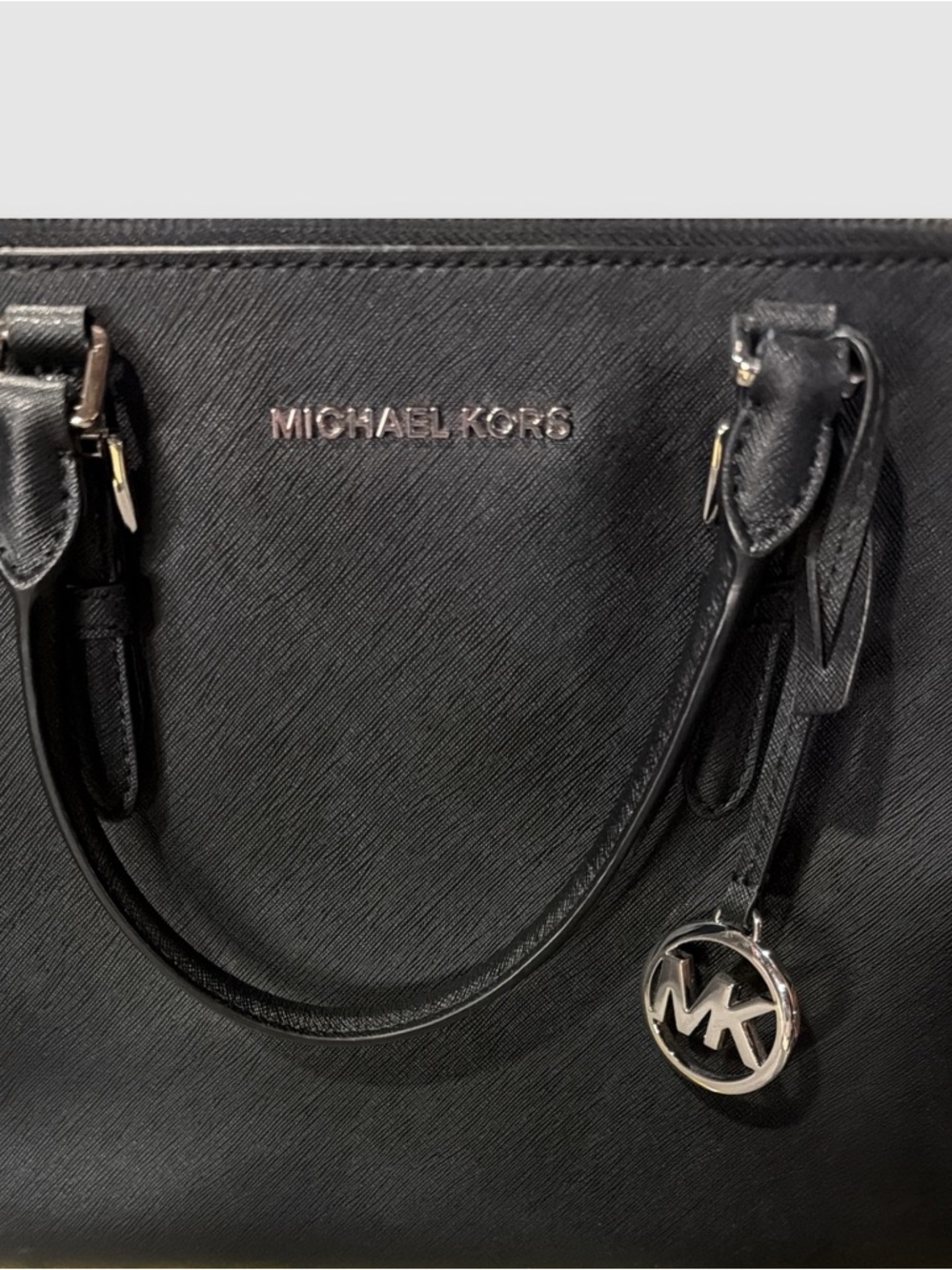 Michael Kors Black Large Saffiano Leather Satchel with MK Charm - Picture 9 of 16